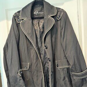 Guess Black Trench Coat with White Piping and Belt 3x